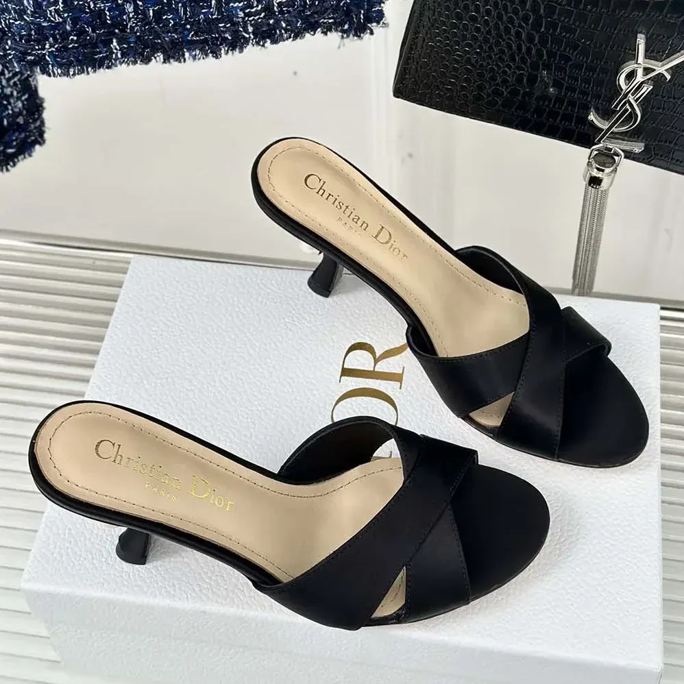 Dior Dior Tribales Heeled Slide Black Satin for Women