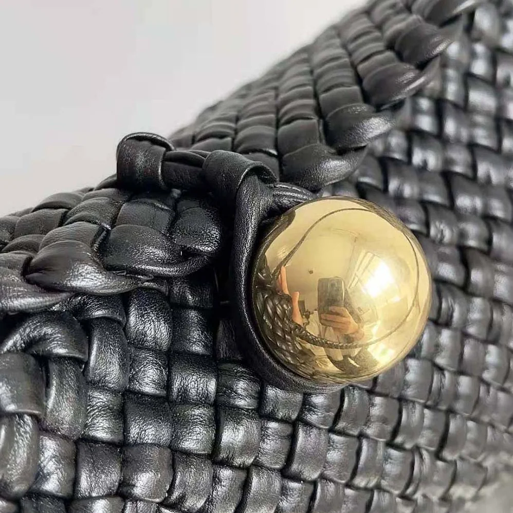 Bottega Veneta Tosca Shoulder Bag with Metallic Sphere Closure Woven for Women in Black Bottega Veneta Tosca Shoulder Bag with Metallic Sphere Closure Woven for Women in Black