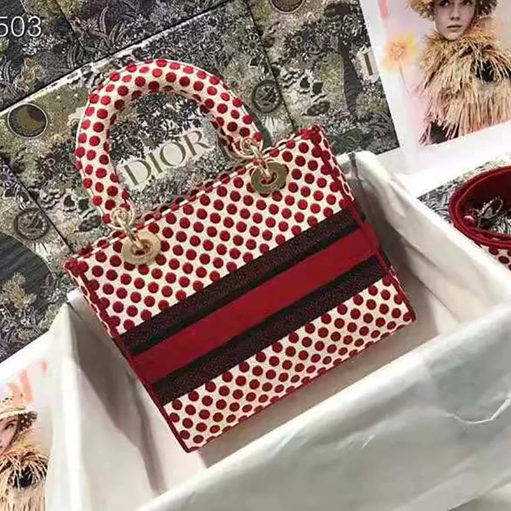 Dior Medium Lady D-Lite Dioramour Bag Red Dior Dots Embroidery Dior Medium Lady D-Lite Dioramour Bag Red Dior Dots Embroidery