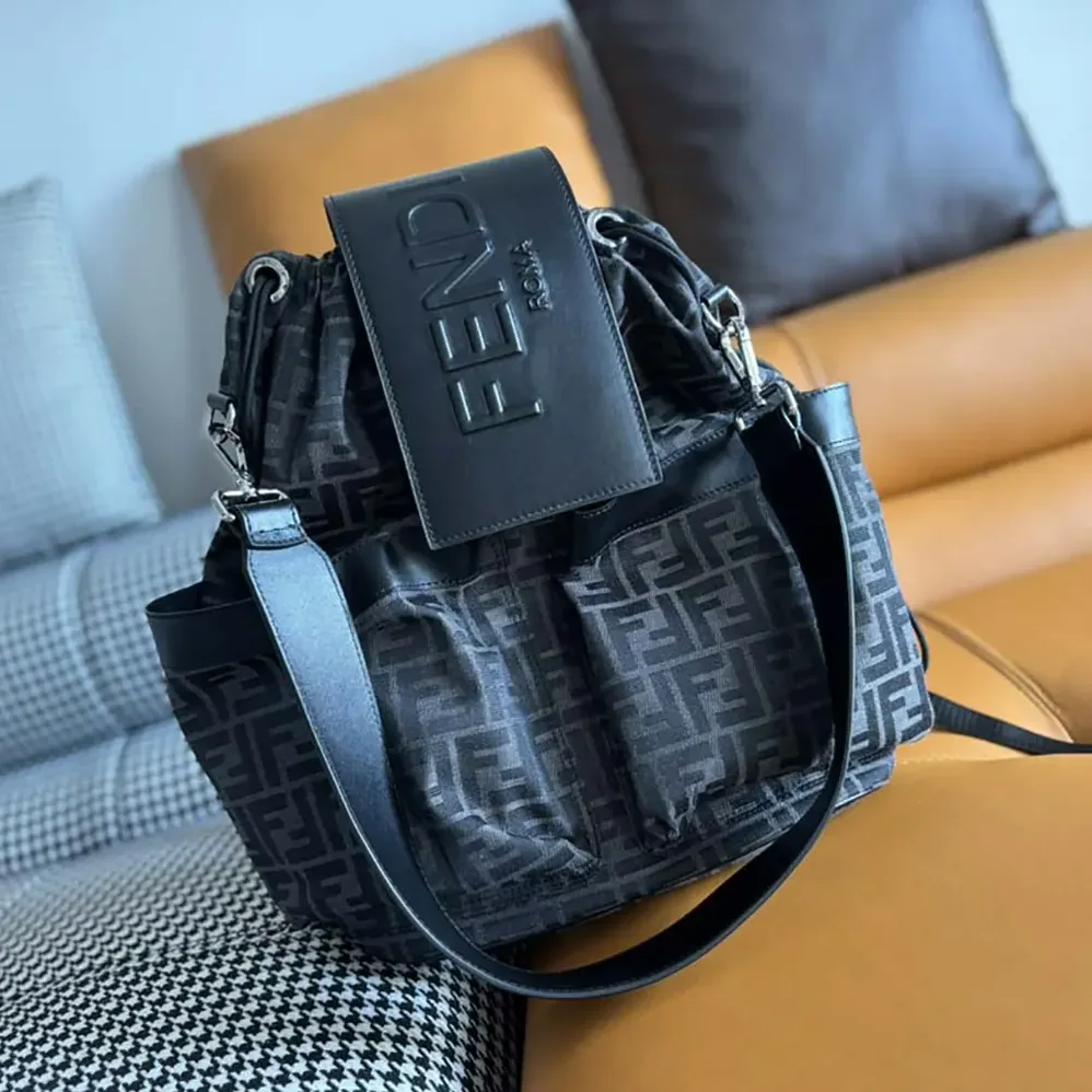 Fendi Strike Medium FF Jacquard Fabric Backpack for Men in Gray