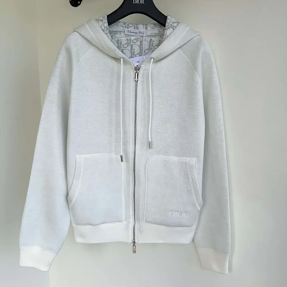 Dior Hooded Track Jacket White Cotton Knit and Cashmere for Women Dior Hooded Track Jacket White Cotton Knit and Cashmere for Women