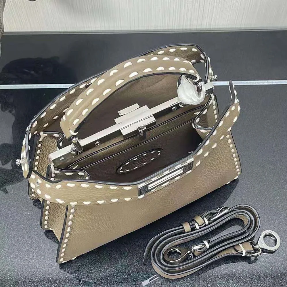 Fendi Peekaboo Iseeu Small Gray Full Grain Leather Bag for Women