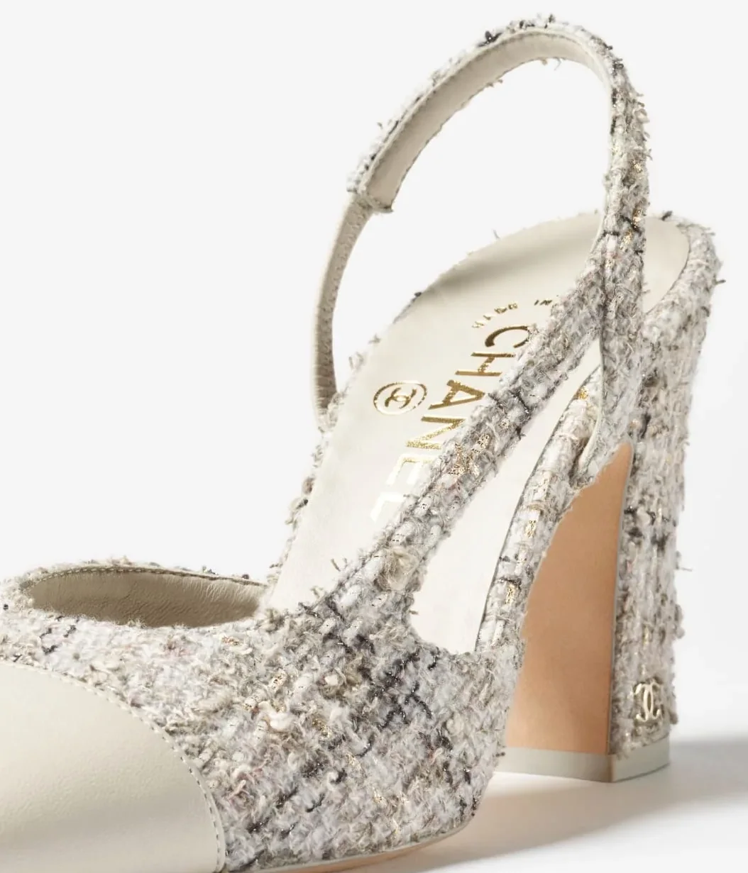 Chanel Tweed Slingbacks Gray/Black --U3336