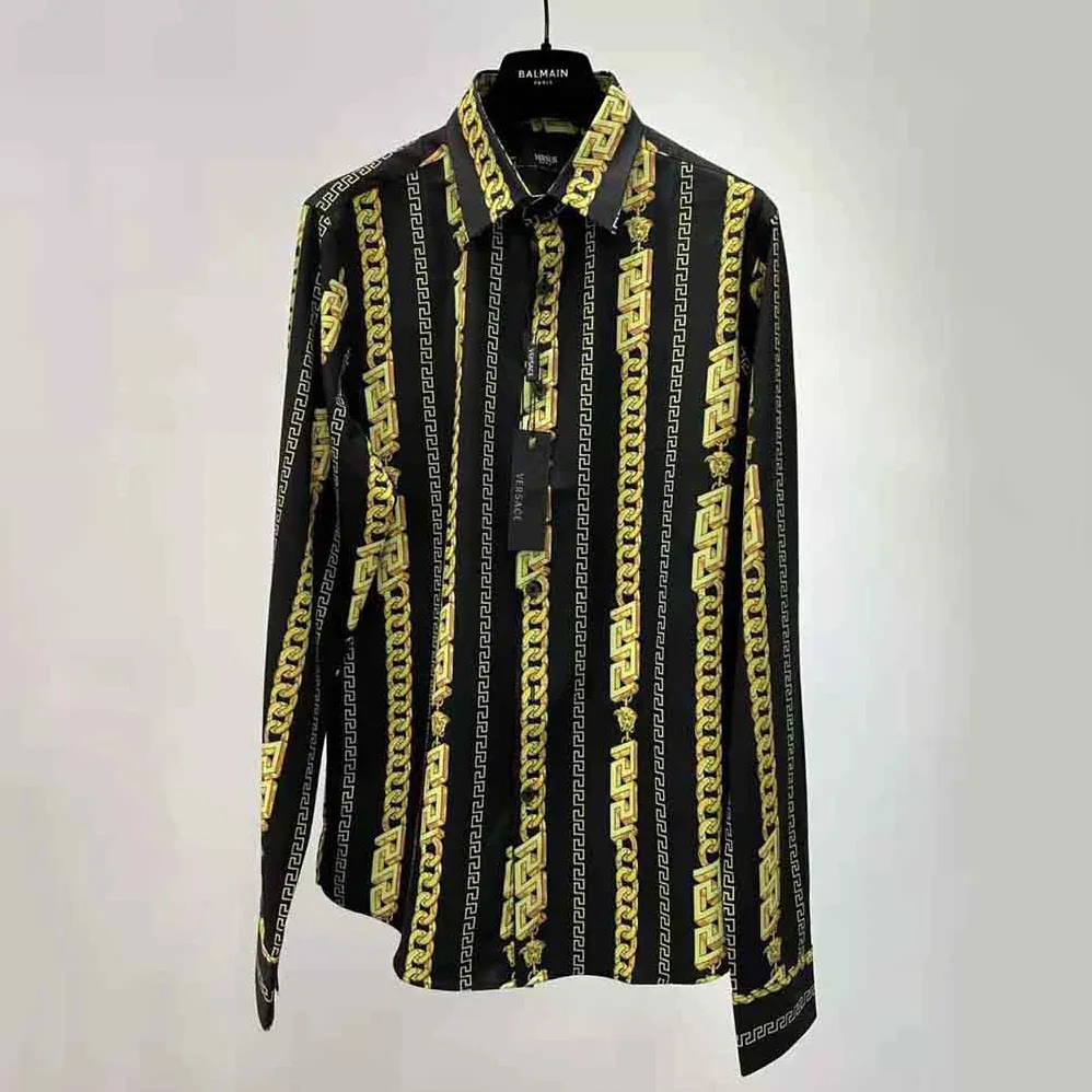 Versace Chain Pinstripe Shirt Features a Classic Silhouette for Women in Black