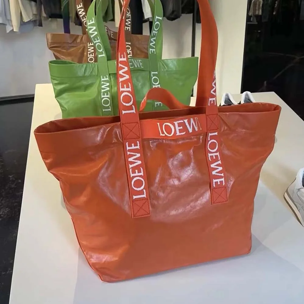 Loewe Fold Shopper in Paper Calfskin for Unisex in Orange Loewe Fold Shopper in Paper Calfskin for Unisex in Orange