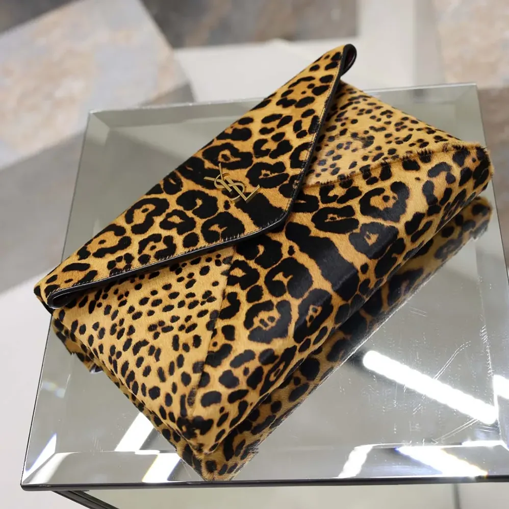 Saint Laurent YSL Cassandre Large Envelope Pouch In Pony Hair Leather 30cm for Women