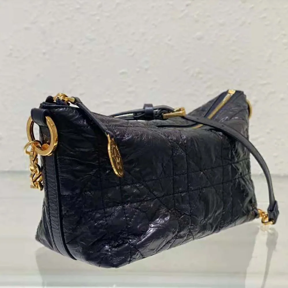 Dior Diorstar Hobo Bag with Chain Black Macrocannage Crinkled Calfskin for Women Dior Diorstar Hobo Bag with Chain Black Macrocannage Crinkled Calfskin for Women