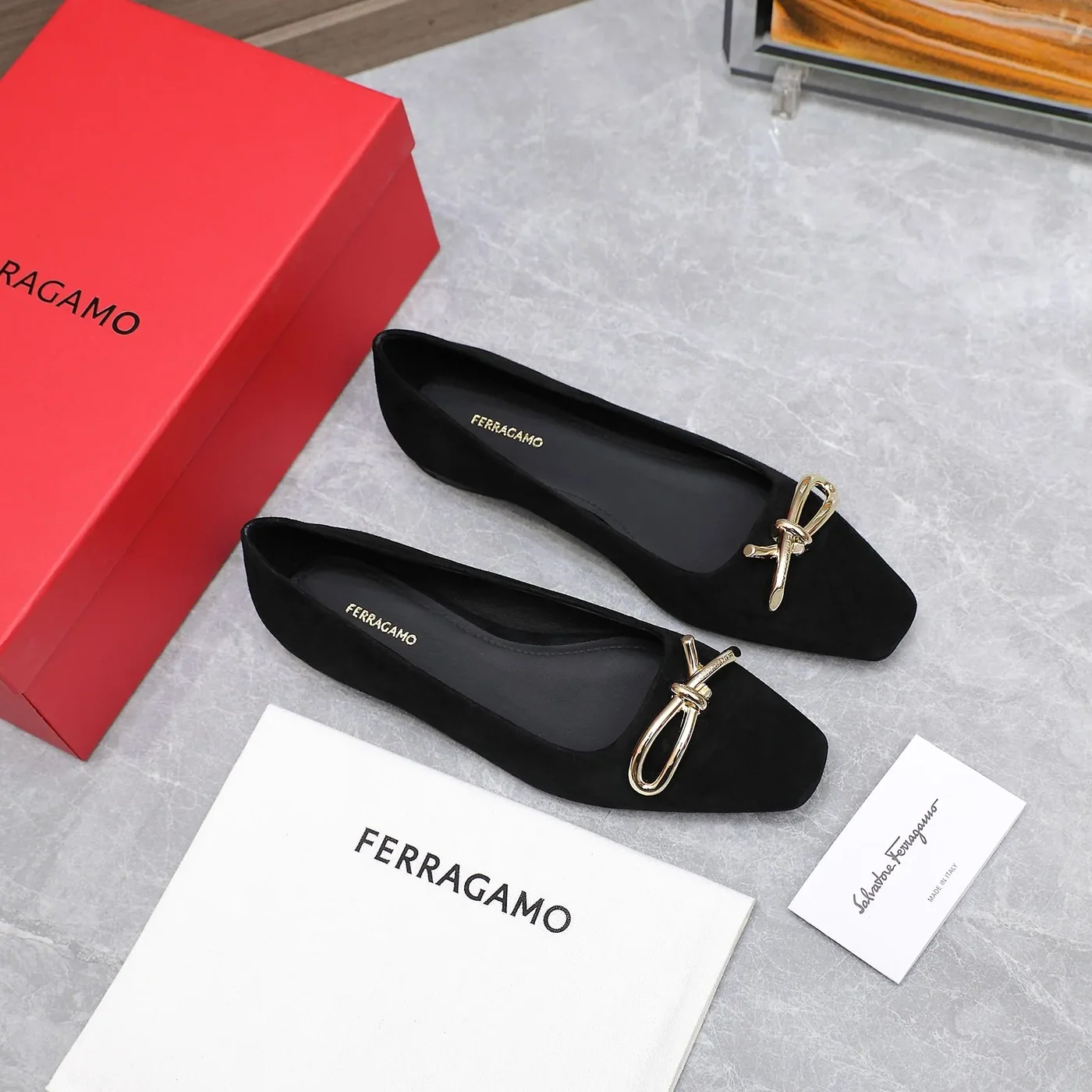 Ferragamo Ballet Flat With Asymmetric Bow Black 01H388 Ferragamo Ballet Flat With Asymmetric Bow Black 01H388