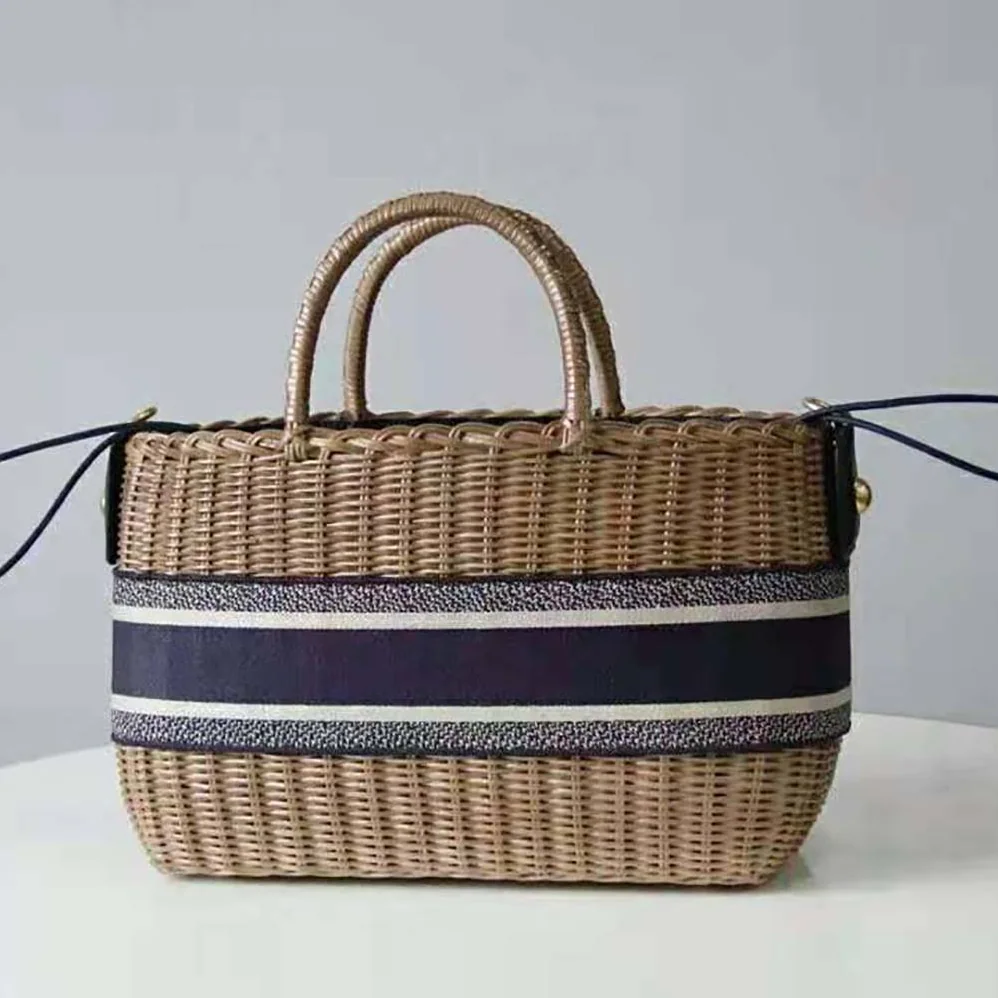 Dior Dior Wicker Basket Bag Blue Dior Oblique Jacquard and Natural Wicker for Women Dior Dior Wicker Basket Bag Blue Dior Oblique Jacquard and Natural Wicker for Women