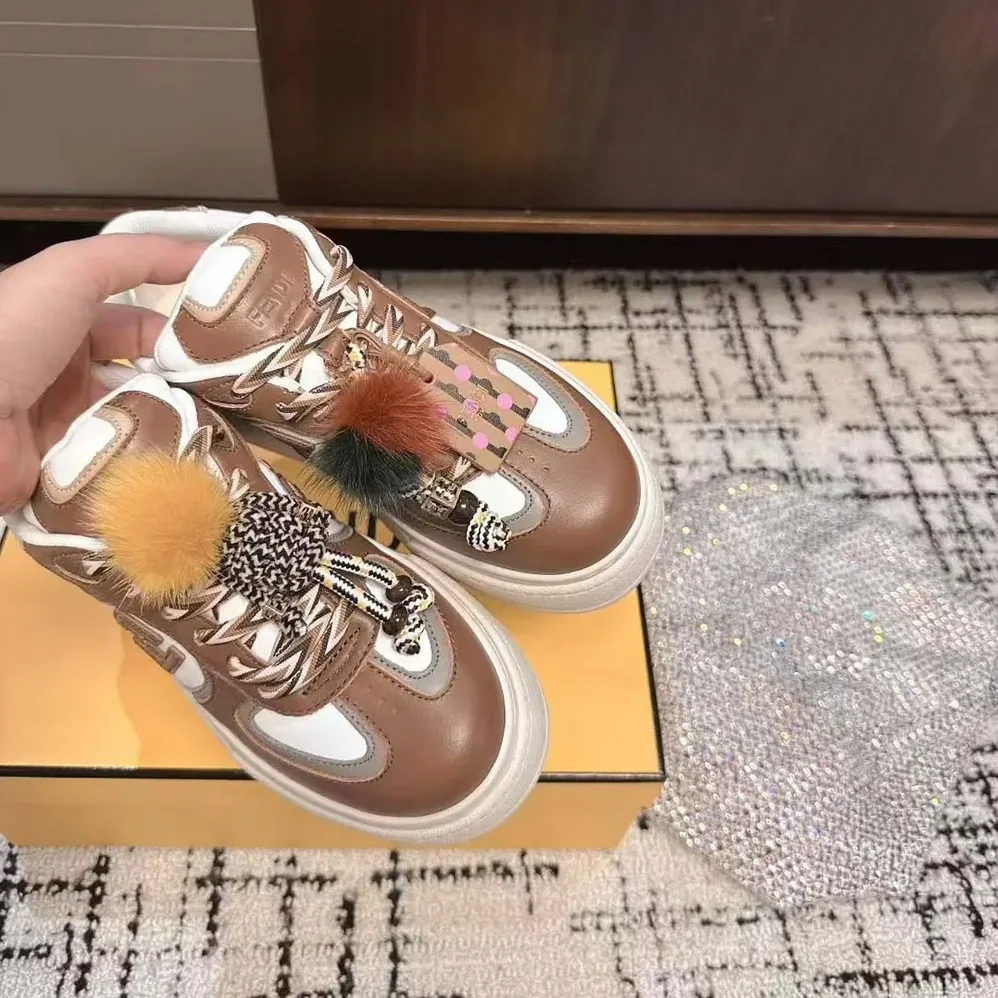 Fendi Match Brown Leather Platform Low for Women in Tops With Charm