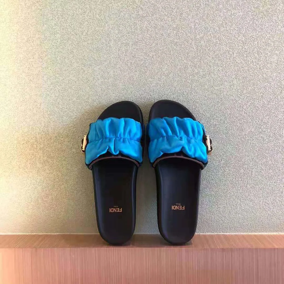 Fendi Vertigo Light Blue Satin Slides for Women