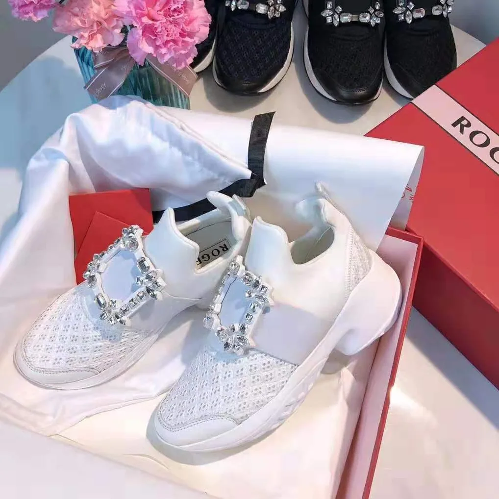 Roger Vivier Viv' Run Strass Buckle Sneakers for Women in White Roger Vivier Viv' Run Strass Buckle Sneakers for Women in White