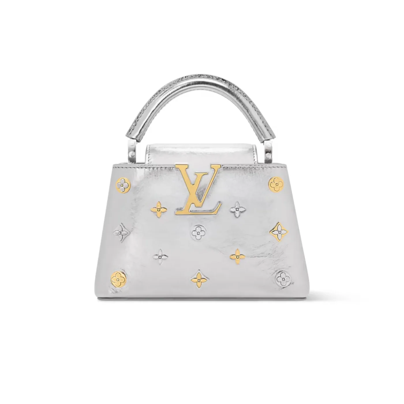 Louis Vuitton Capucines Mini Top Handle Bag / Silver Metallic Silver in Gold Hardware