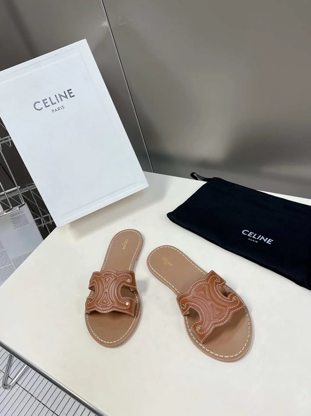Celine Triomphe Mule Brown .04LU Celine Triomphe Mule Brown .04LU