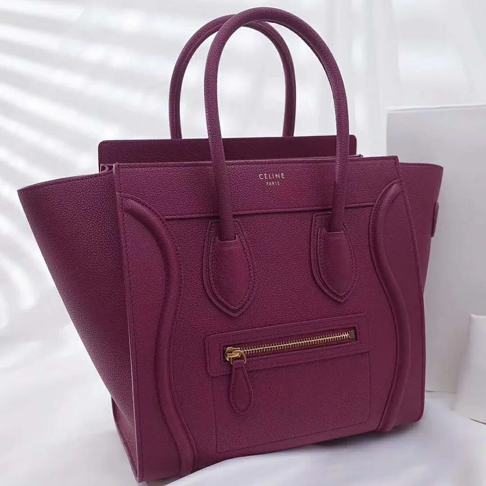 Celine Micro Luggage Handbag in Drummed Calfskin for Women in Maroon