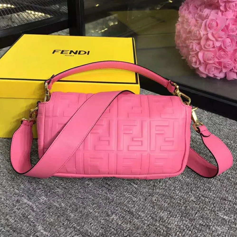 Fendi Iconic Baguette Leather Bag in Medium Size for Women in Pink