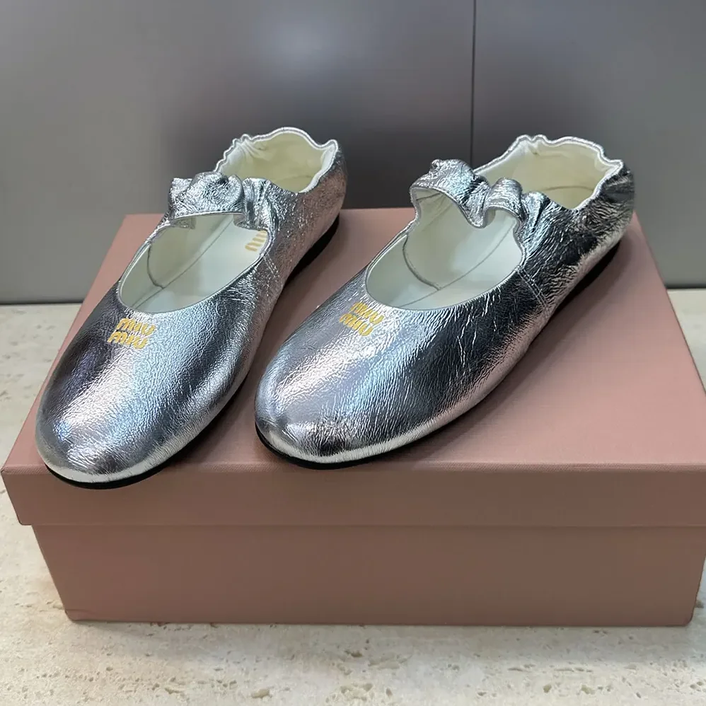 Miu Miu Ruches Mordoré Nappa Leather Ballerinas for Women
