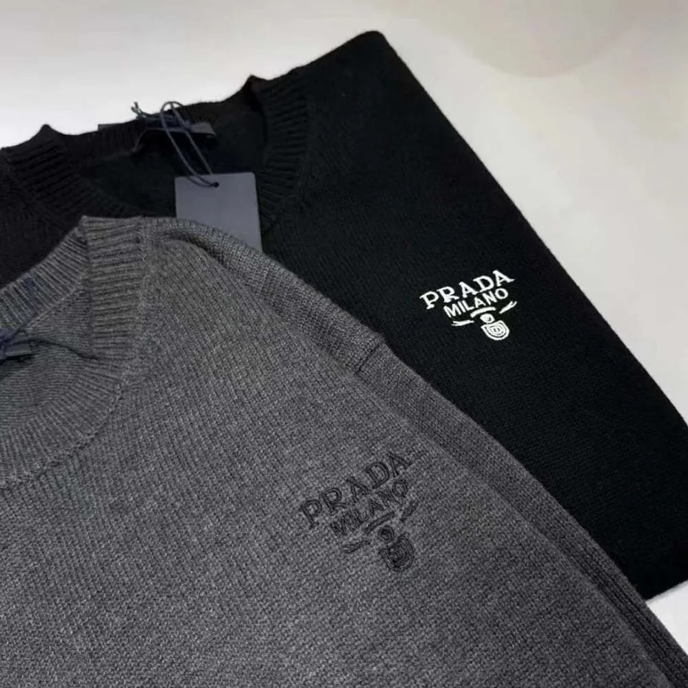 Prada Cashmere Sweater with Embroidered Logo for Women in Gray