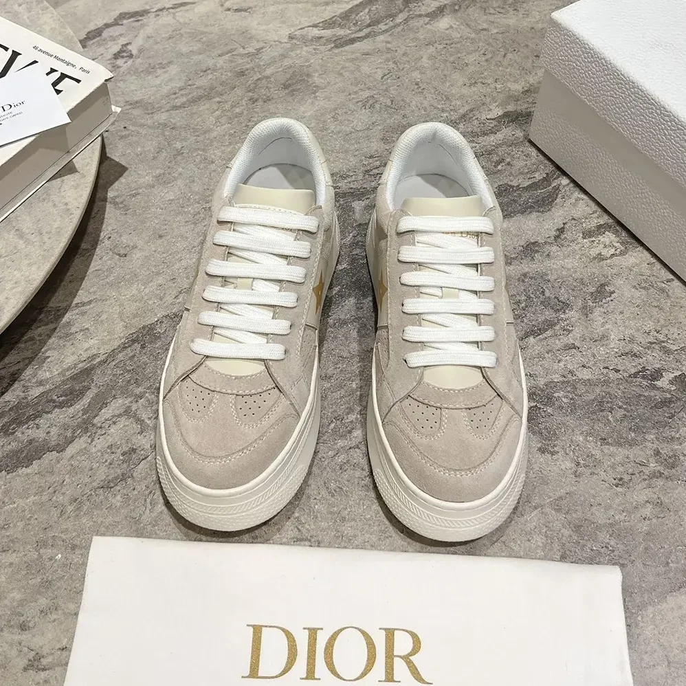 Dior Dior Star Platform Sneaker Light Beige Suede Calfskin for Women Dior Dior Star Platform Sneaker Light Beige Suede Calfskin for Women