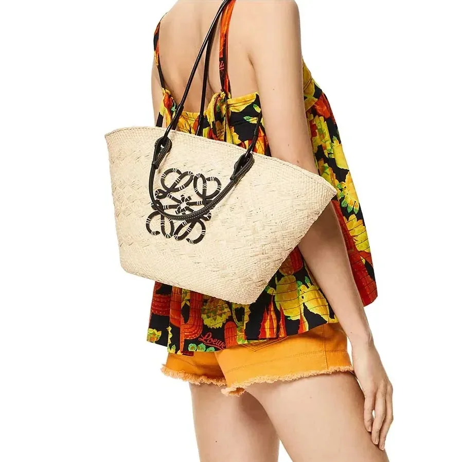 Loewe Anagram Basket Tote Bag Beige Black A223T43X02 Loewe Anagram Basket Tote Bag Beige Black A223T43X02
