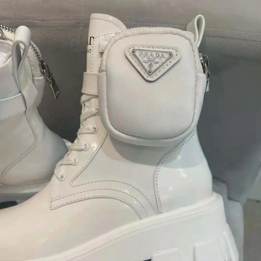 Prada Monolith Brushed Leather and Nylon Booties for Women Prada Monolith Brushed Leather and Nylon Booties for Women