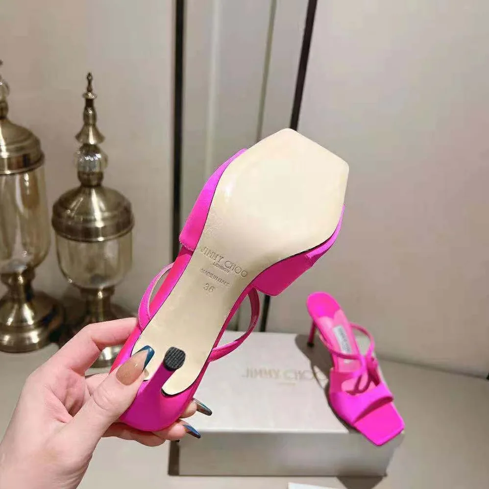 Jimmy Choo Anise 95 Fuchsia Satin Mules in 95mm Heel Height for Women Jimmy Choo Anise 95 Fuchsia Satin Mules in 95mm Heel Height for Women