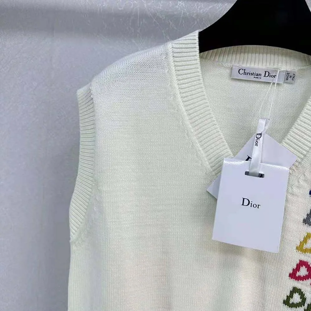 Dior Sleeveless Sweater Beige Wool and Cashmere Intarsia for Men
