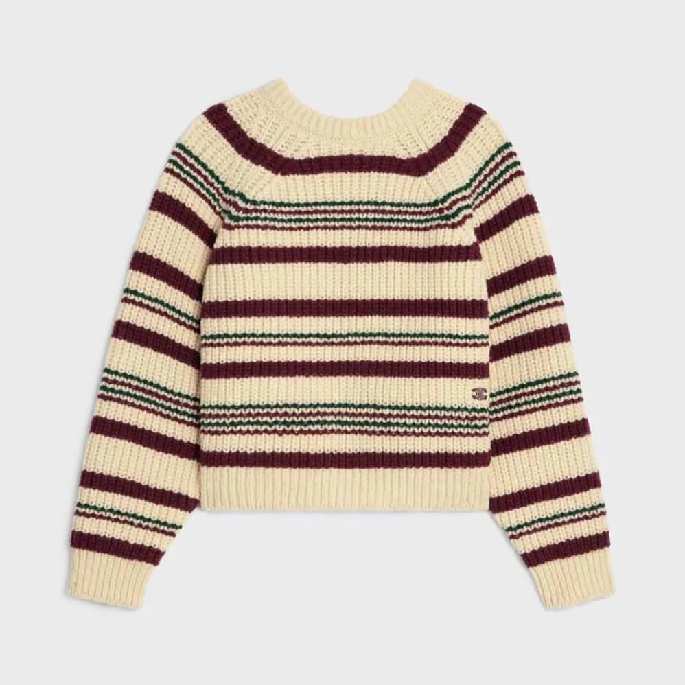 Celine Crew Neck Sweater in Striped Ribbed Wool for Women