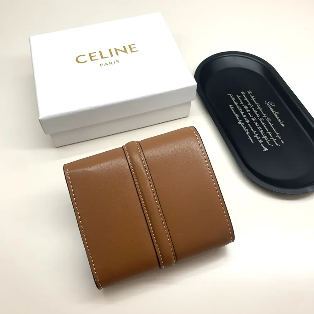 Celine Small Trifold Wallet 16 in Satinated Calfskin for Women in Brown