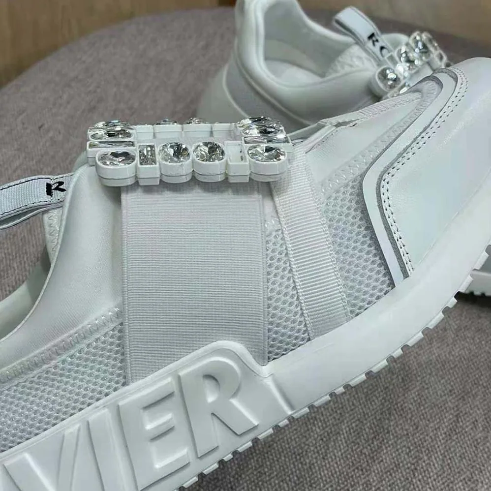Roger Vivier Viv Go Rhinestone Buckle Sneakers in Technical Fabrics for Women in White
