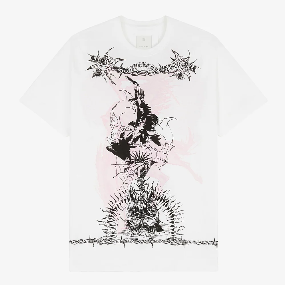 Givenchy Gothic Printed Oversized T-Shirt for Men in Pink