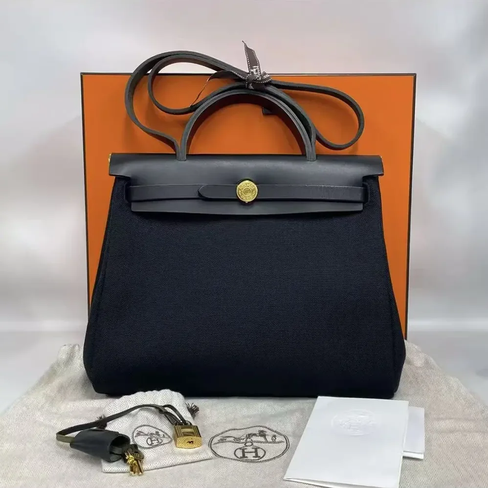 Hermes Herbag Zip 31 Bag for Women in Black/Gold