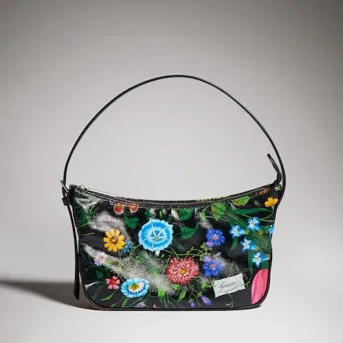 Gucci Lady Lunetta Small Shoulder Bag / Black/ Multicolor Gucci Flora Coated Canvas Palladium Hardware