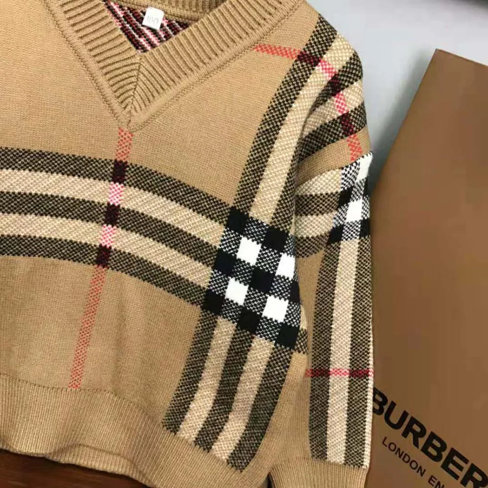 Burberry Kids' Check Wool Sweater in Beige