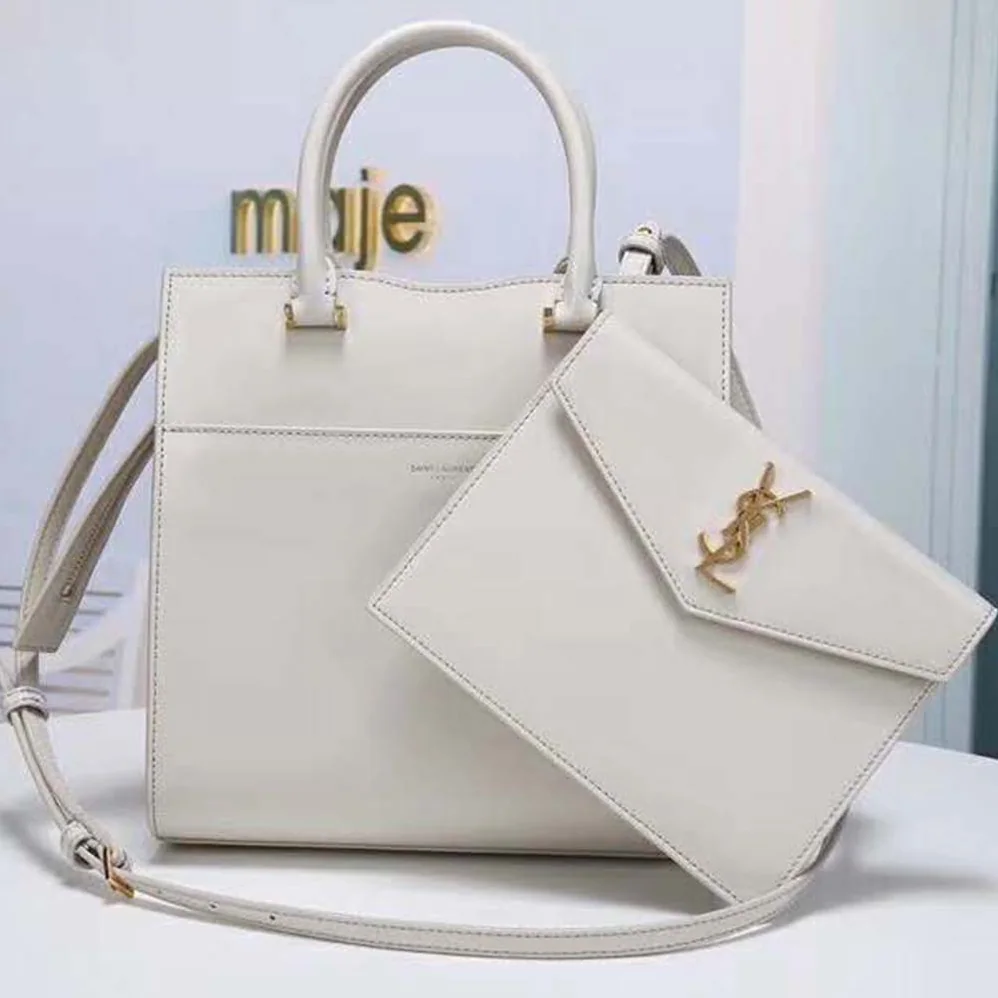 Saint Laurent YSL Uptown Small Tote Shiny Smooth for Women in White Saint Laurent YSL Uptown Small Tote Shiny Smooth for Women in White