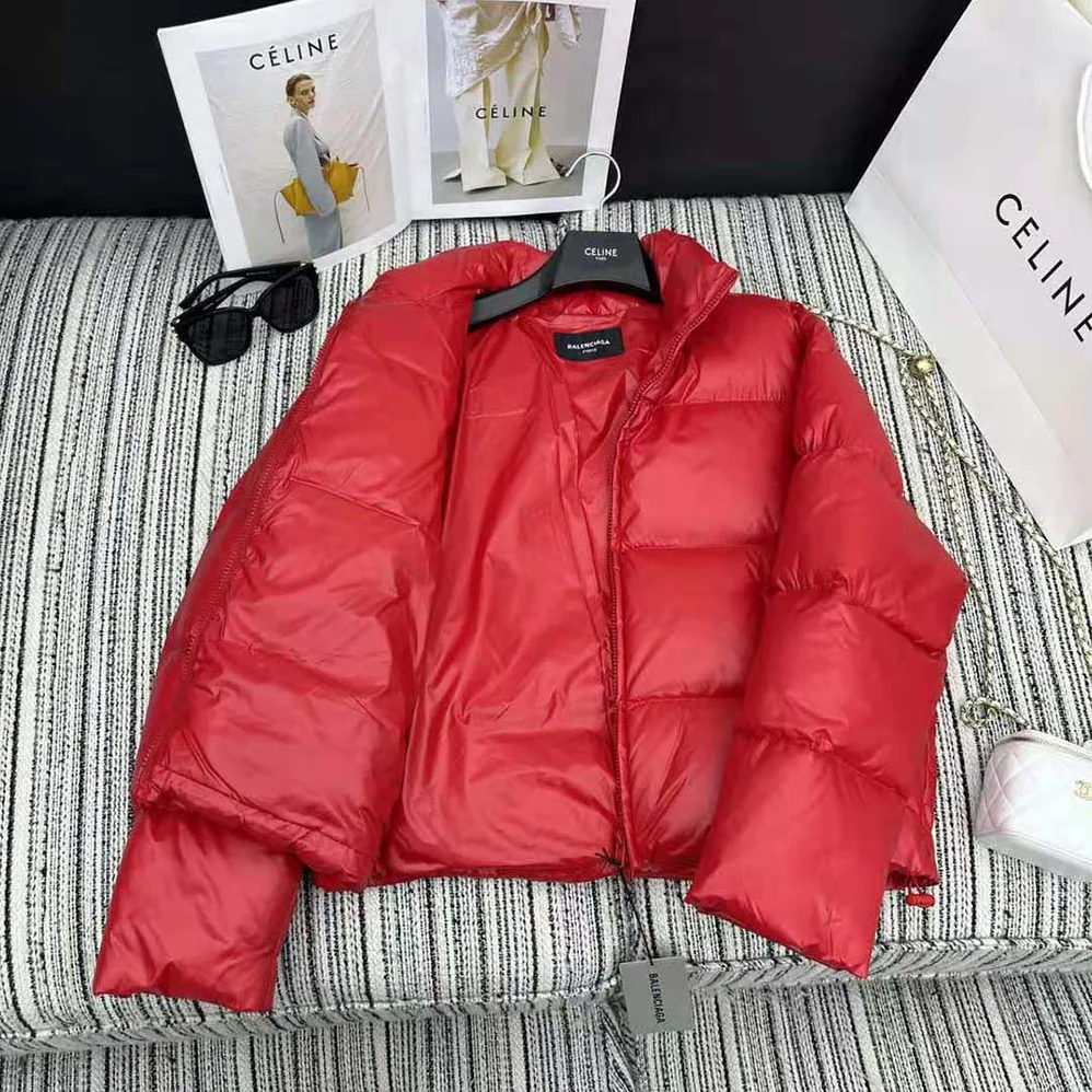 Balenciaga Shrunk Puffer in Red Shiny Coated Nylon for Men Balenciaga Shrunk Puffer in Red Shiny Coated Nylon for Men