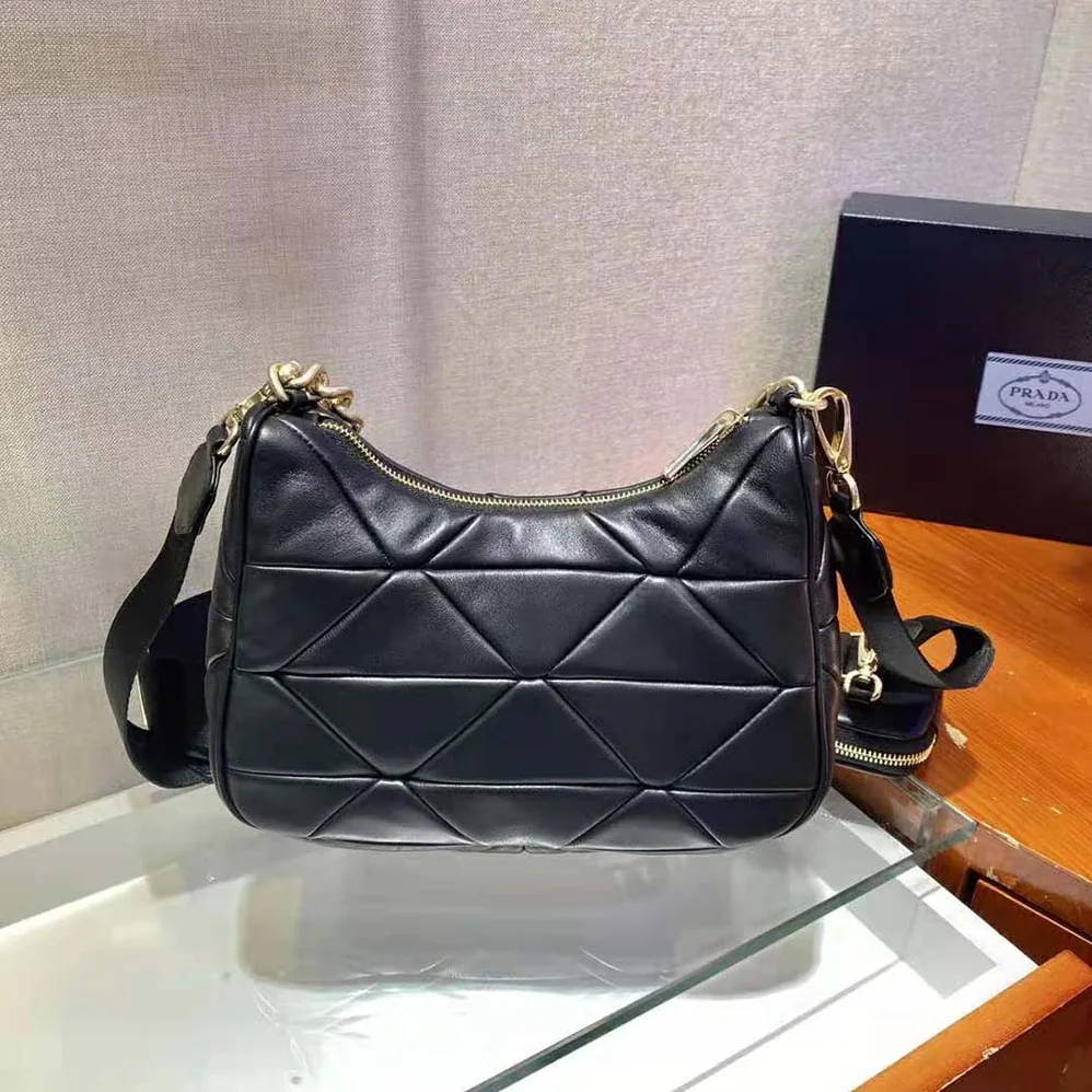 Prada System Nappa Leather Patchwork Shoulder Bag for Women in Black Prada System Nappa Leather Patchwork Shoulder Bag for Women in Black