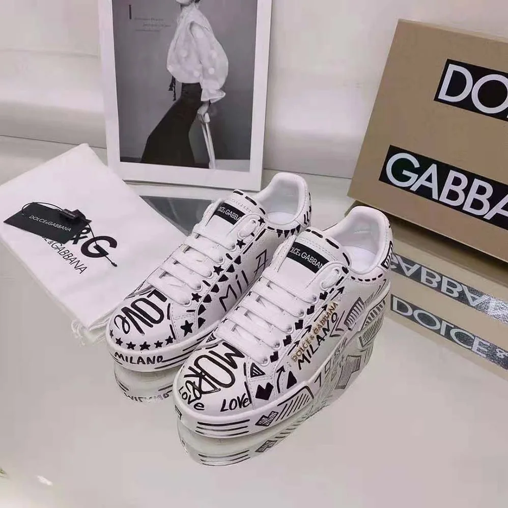Dolce Gabbana D&G Hand for Unisex in Painted Calfskin Portofino Sneakers Dolce Gabbana D&G Hand for Unisex in Painted Calfskin Portofino Sneakers