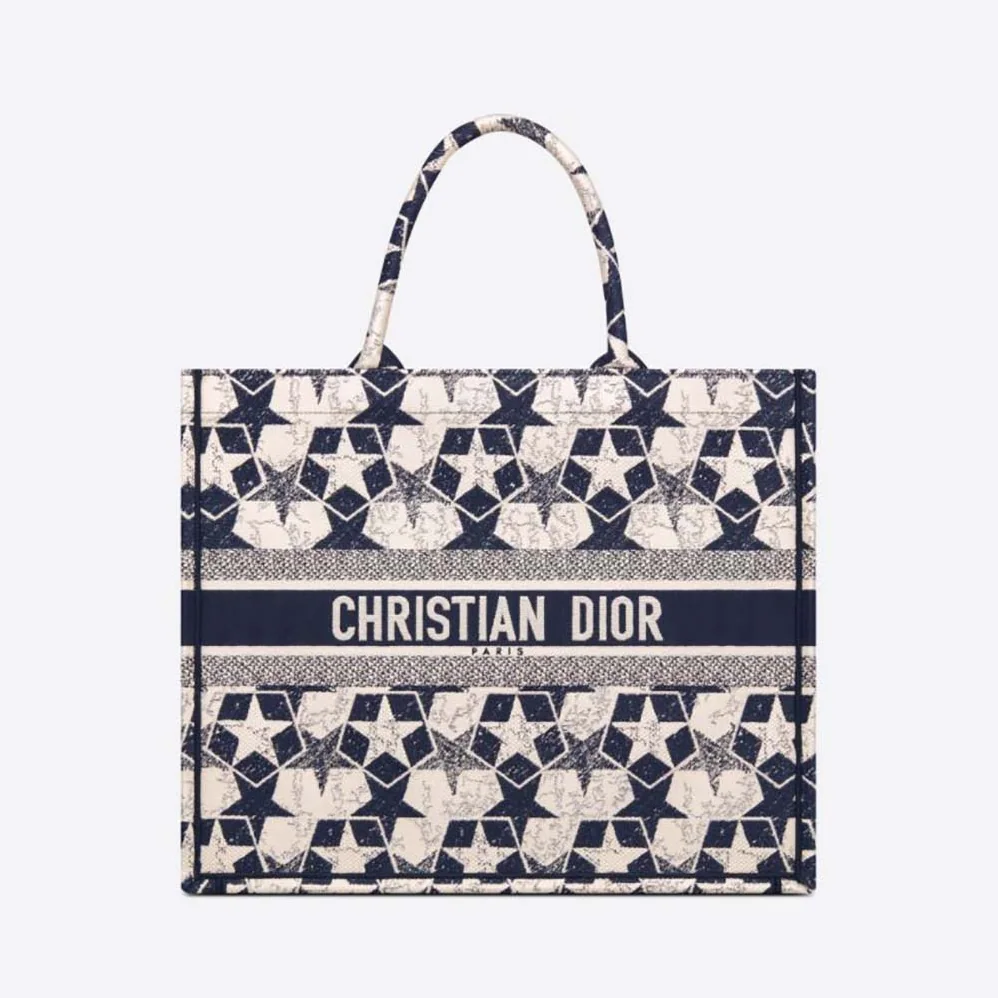 Dior Large Dior Book Tote Blue and White Dior Etoile Embroidery for Women Dior Large Dior Book Tote Blue and White Dior Etoile Embroidery for Women