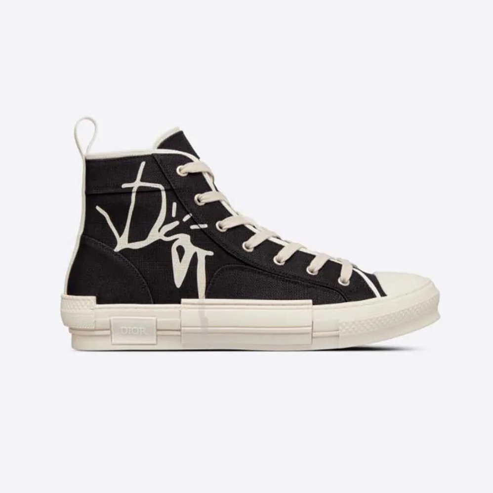 Dior B23 Cactus Jack Dior High-Top Sneaker Black and Cream Cotton Canvas for Men