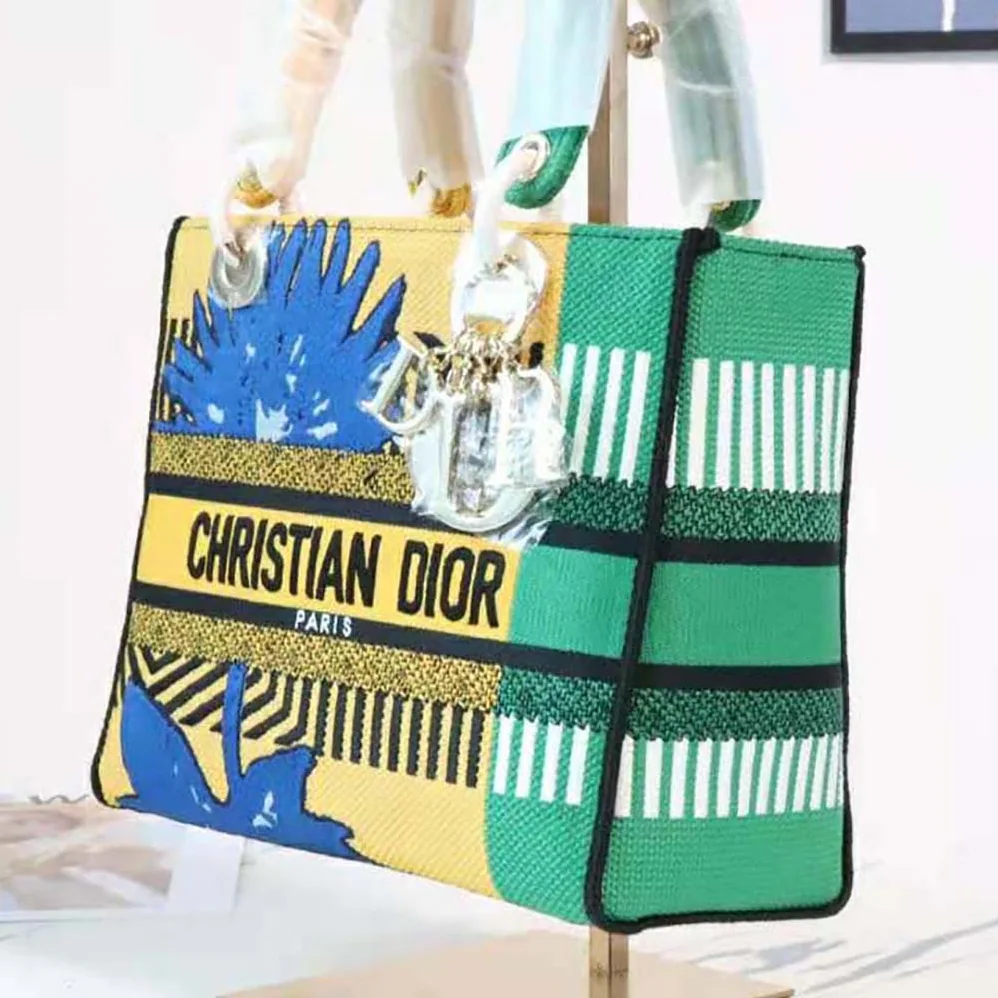 Dior Medium Lady D-lite Bag Bright Yellow and Green D for Women in Flower Pop Embroidery Dior Medium Lady D-lite Bag Bright Yellow and Green D for Women in Flower Pop Embroidery