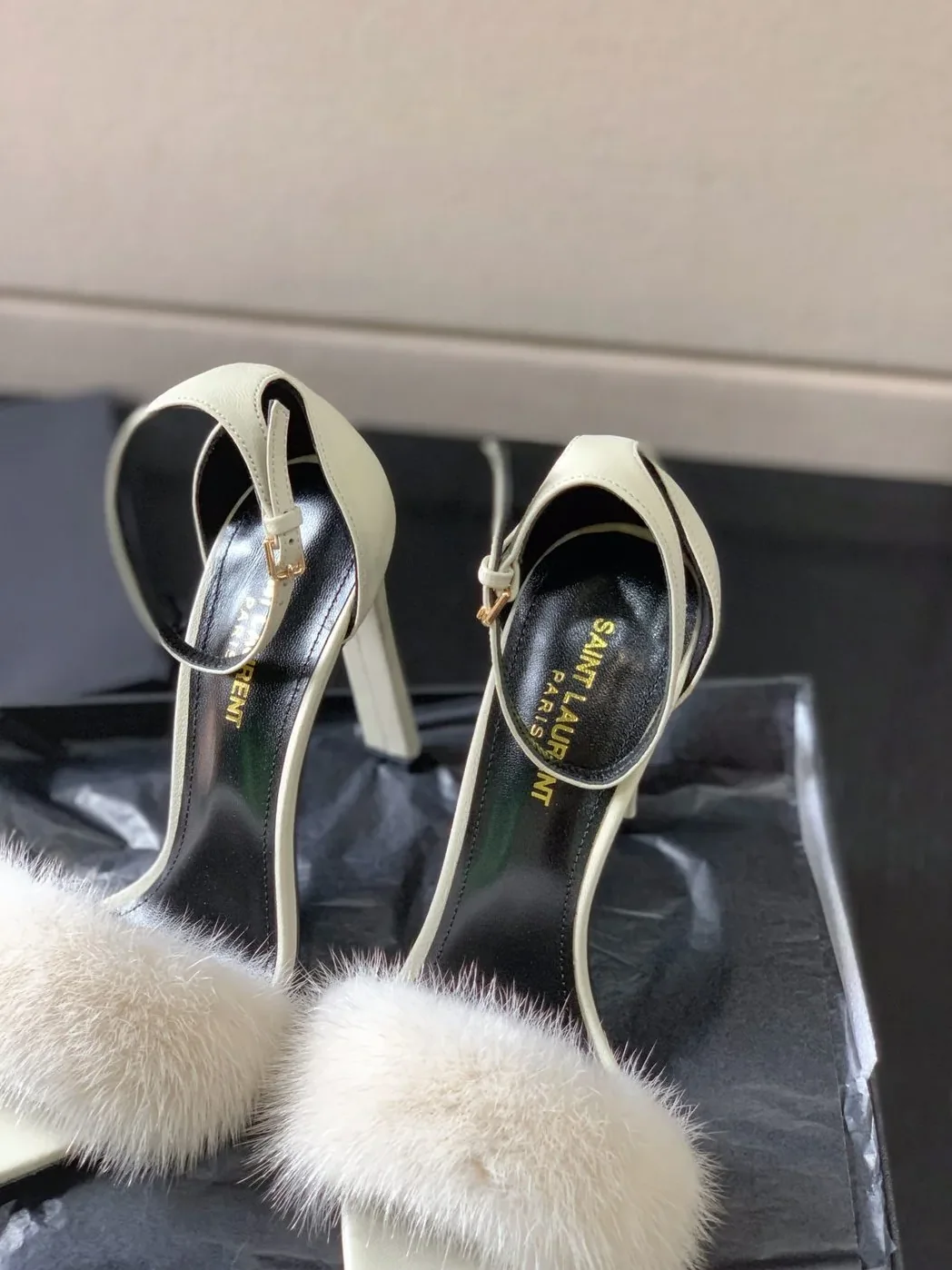 Saint Laurent Bea Ankle Strap Sandals White Saint Laurent Bea Ankle Strap Sandals White