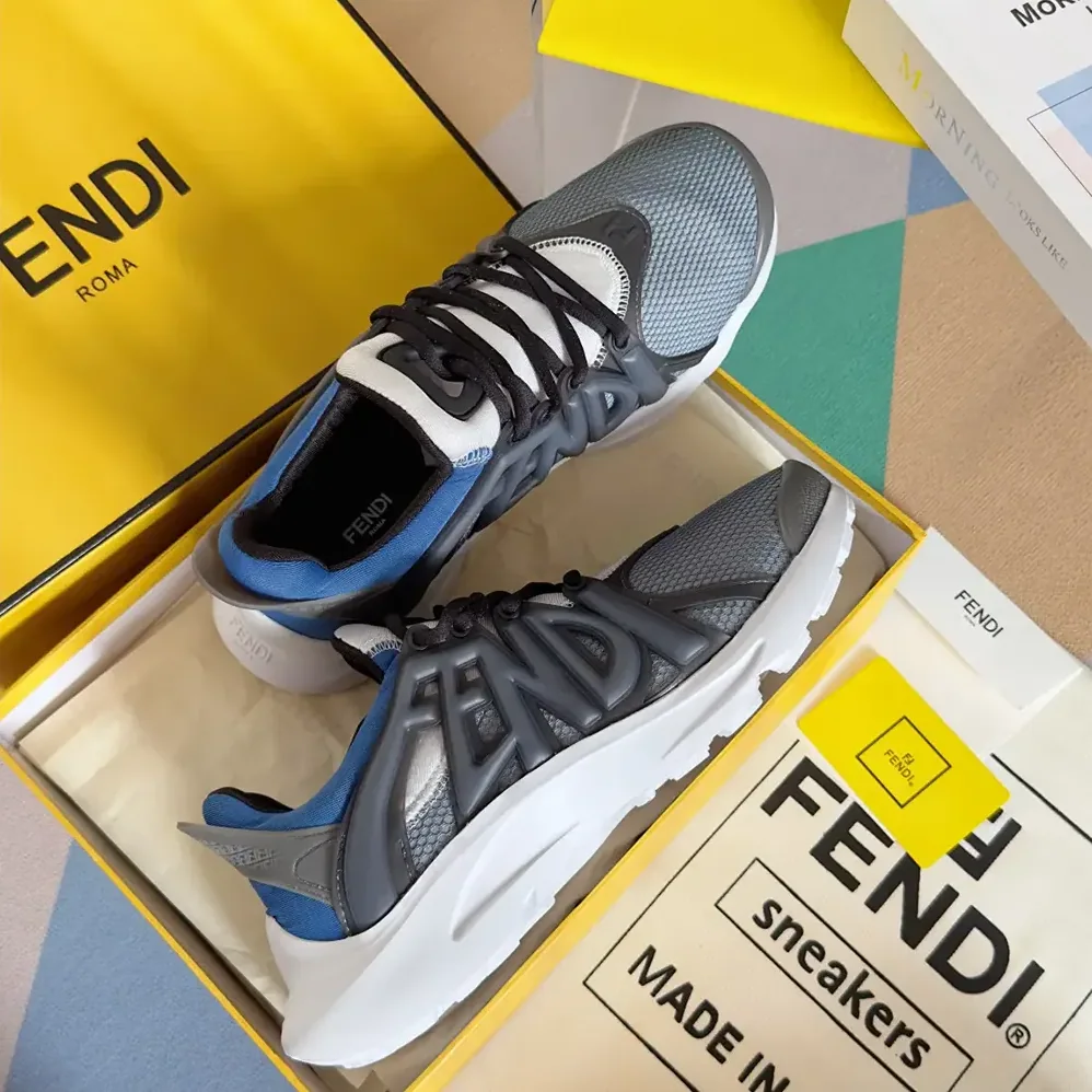 Fendi Tag Sneakers Blue Technical Mesh Running Sneakers for Men Fendi Tag Sneakers Blue Technical Mesh Running Sneakers for Men
