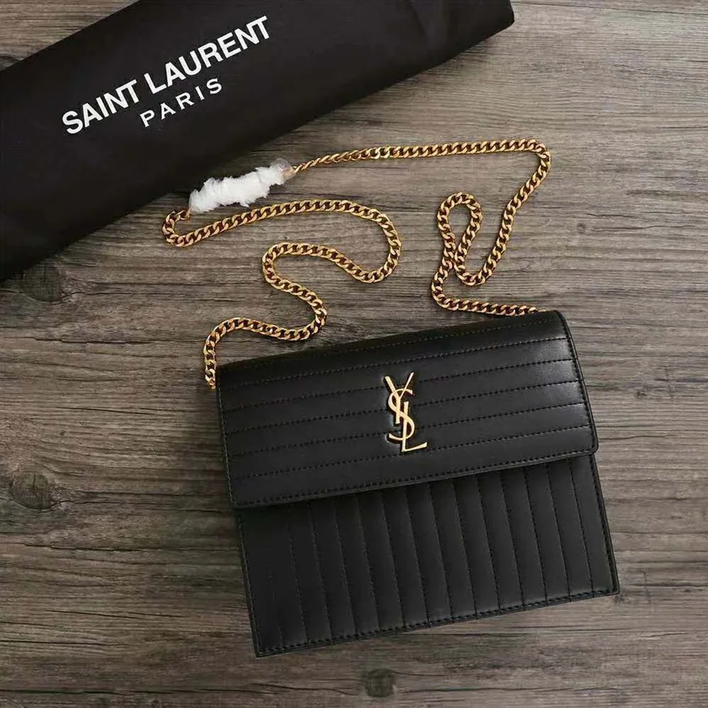 Saint Laurent YSL Victoire Chain Bag Crinkled Leather for Women in Black Saint Laurent YSL Victoire Chain Bag Crinkled Leather for Women in Black