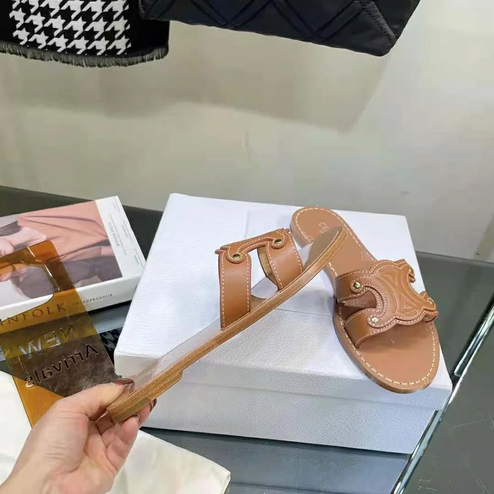 Celine Triomphe Mule in Calfskin for Women in Tan Celine Triomphe Mule in Calfskin for Women in Tan