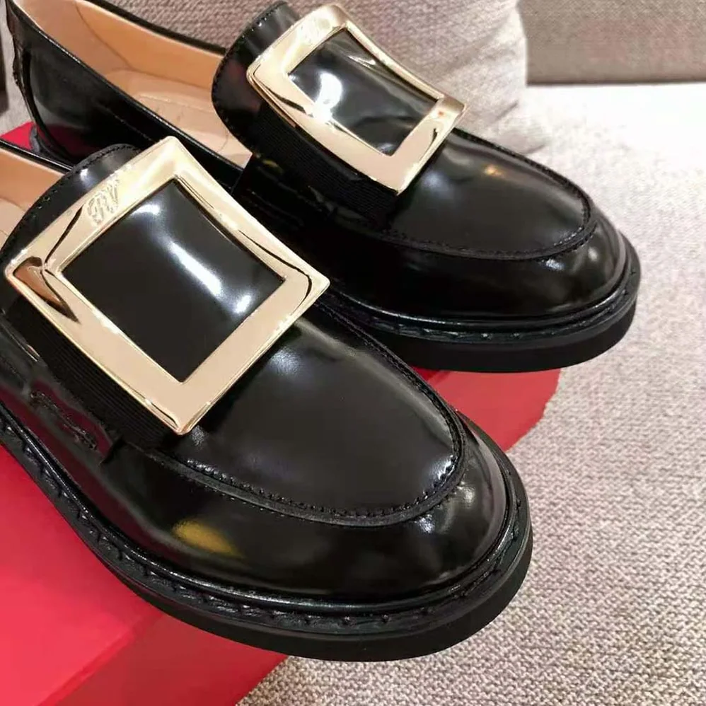 Roger Vivier Viv' Rangers Metal Buckle Loafers for Women in Black Roger Vivier Viv' Rangers Metal Buckle Loafers for Women in Black