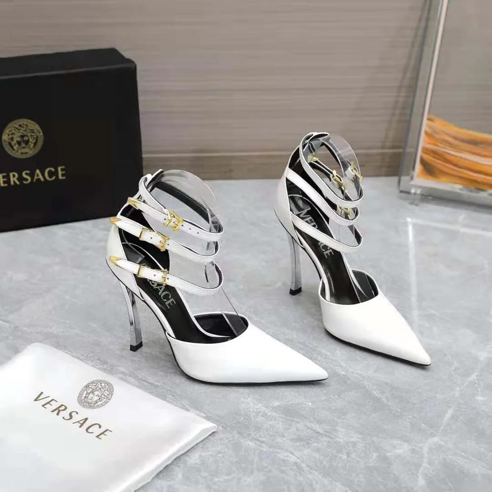 Versace Pin-Point Pumps in Calf Leather for Women in White Versace Pin-Point Pumps in Calf Leather for Women in White
