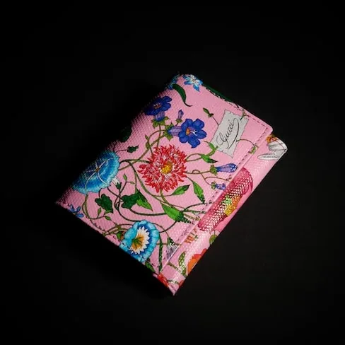 Gucci Flora Motif Bi Fold Card Case in Pink/ Multicolor Palladium Hardware Gucci Flora Motif Bi Fold Card Case in Pink/ Multicolor Palladium Hardware