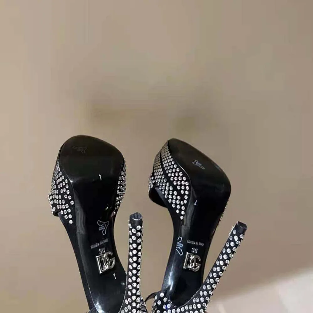 Dolce Gabbana D&G Satin Platform Sandals with Fusible Rhinestones for Women Dolce Gabbana D&G Satin Platform Sandals with Fusible Rhinestones for Women