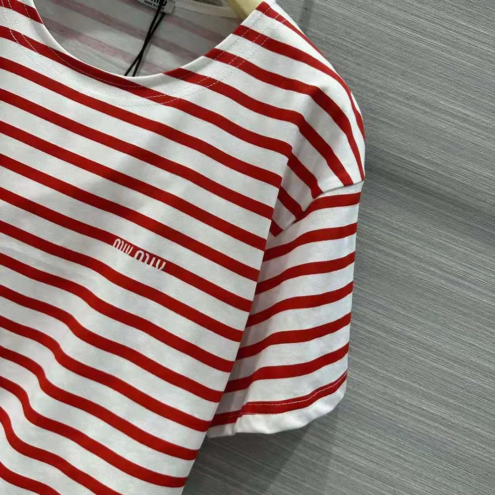 Miu Miu Cotton T-shirt with Printed Logo for Women in Red Miu Miu Cotton T-shirt with Printed Logo for Women in Red